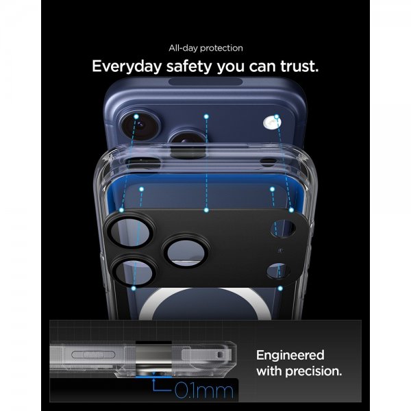 Spigen iPhone 17 Pro Kameraskydd Glas.tR EZ Fit Optik Pro XL Svart
