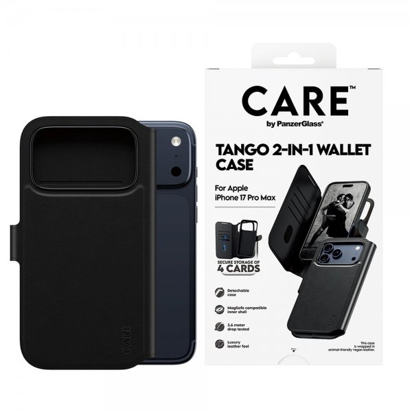 CARE by PanzerGlass iPhone 17 Pro Max Fodral Tango Two-in-One Wallet MagSafe Svart