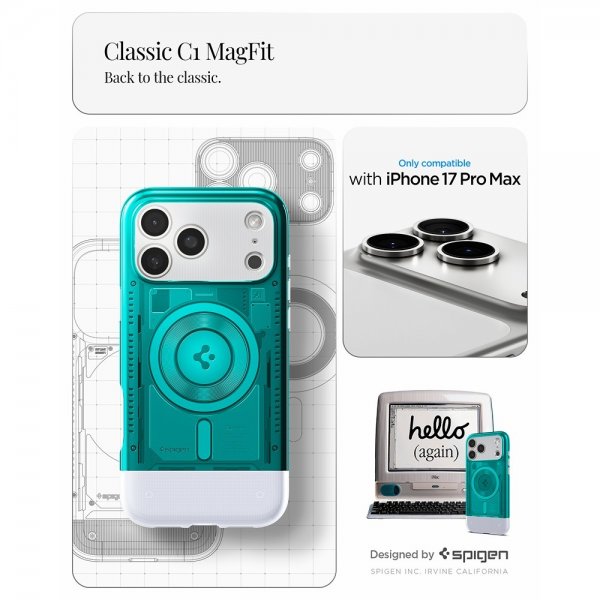 Spigen iPhone 17 Pro Max Skal Classic C1 MagFit Bondi Blue