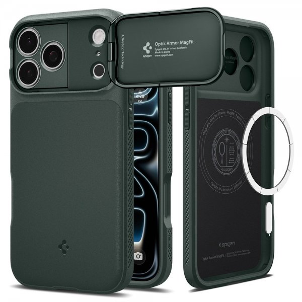 Spigen iPhone 17 Pro Max Skal Optik Armor MagFit Abyss Green