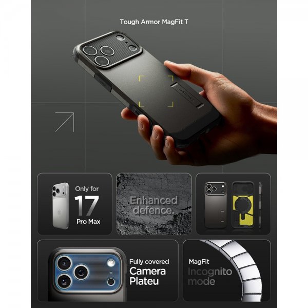 Spigen iPhone 17 Pro Max Skal Tough Armor T MagFit Gunmetal