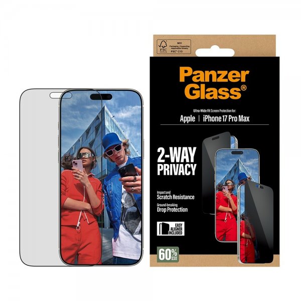 PanzerGlass iPhone 17 Pro Max Skärmskydd Ultra-Wide Fit Privacy EasyAligner