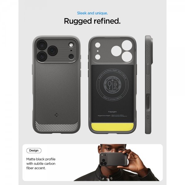 Spigen iPhone 17 Pro Skal Rugged Armor MagFit Grå