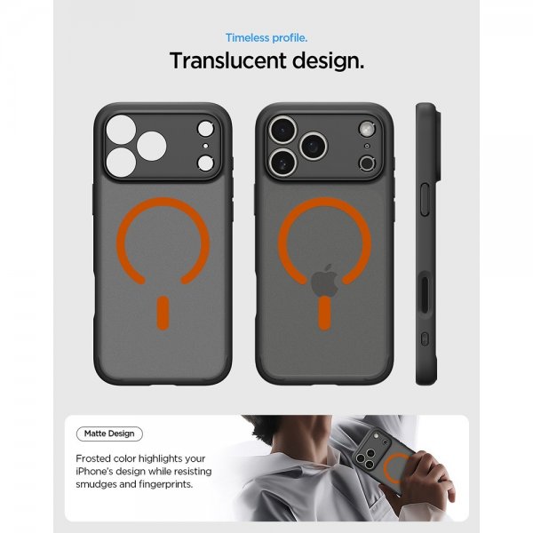 Spigen iPhone 17 Pro Skal Ultra Hybrid MagFit Frost Black Orange