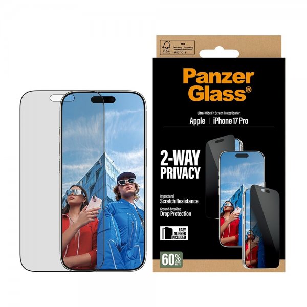 PanzerGlass iPhone 17 Pro Skärmskydd Ultra-Wide Fit Privacy EasyAligner
