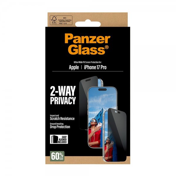 PanzerGlass iPhone 17 Pro Skärmskydd Ultra-Wide Fit Privacy EasyAligner