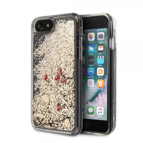 Guess iPhone 7/8/SE Skal Glitter Floating Hearts Guld