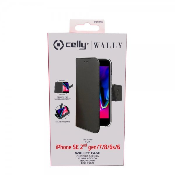 Celly iPhone 6/6S/7/8/SE Fodral Wally Wallet Case Svart