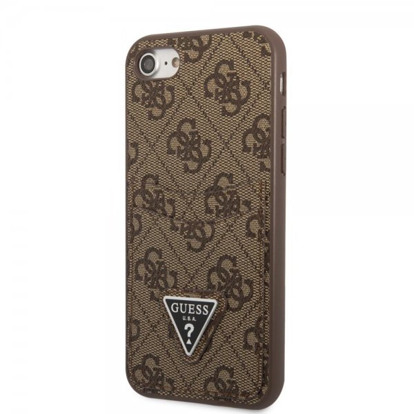 Guess iPhone 7/8/SE Skal Double Cardslot Metal Triangle Brun