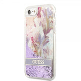 Guess iPhone 7/8/SE Skal Liquid Glitter Flower Pattern Lila