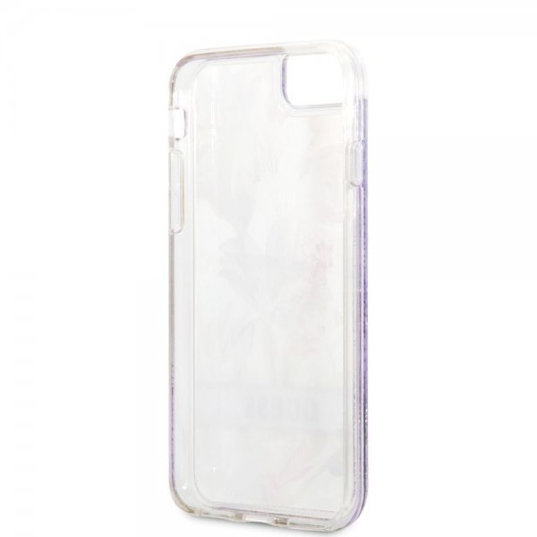 Guess iPhone 7/8/SE Skal Liquid Glitter Flower Pattern Lila