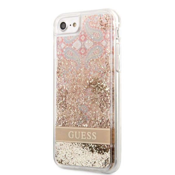 Guess iPhone 7/8/SE Skal Liquid Glitter Paisley Pattern Guld