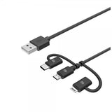 Celly Kabel 3in1 Micro-USB/USB-C/Lightning 1m Svart