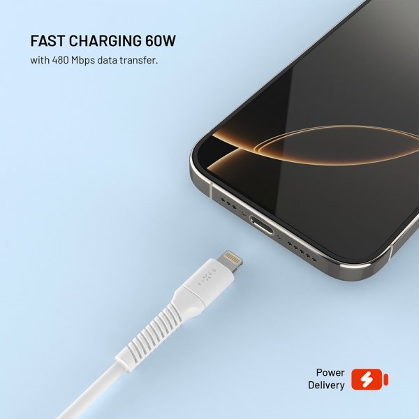 Fixed Kabel Liquid Silicone USB-C/Lightning 1.2m Vit