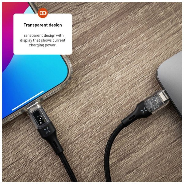 Fixed Kabel med Display USB-C/USB-C 100W 1.2m