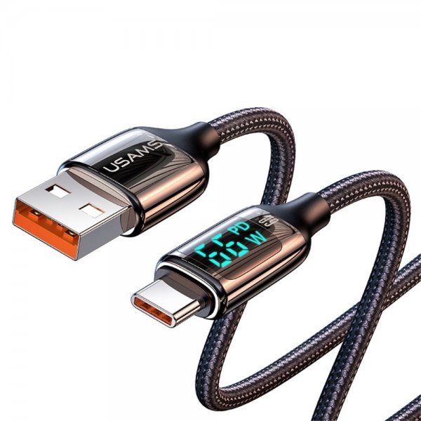 USAMS Kabel U78 Display USB-A/USB-C 1.2 m Svart