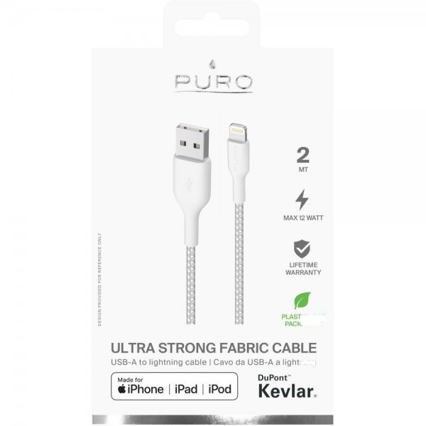 Puro Kabel Ultra Strong Fabric Cable USB-A/Lightning 2m Vit