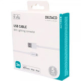 Deltaco Kabel USB-A Cable with Lightning Connector 2m Vit