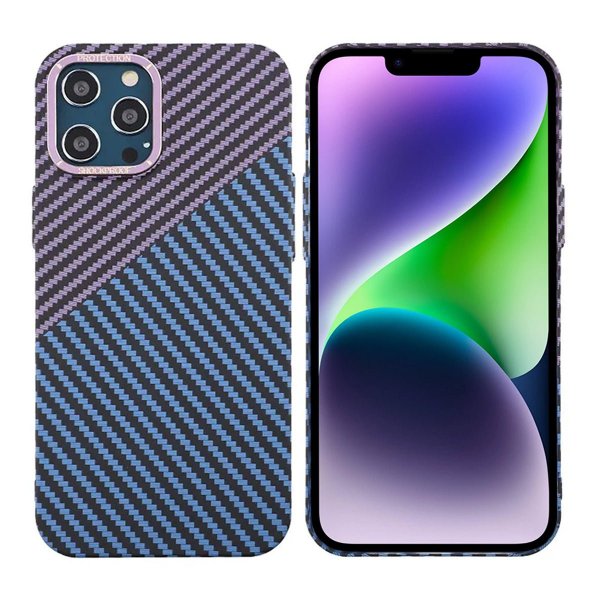 iPhone 12 Pro Max Skal Kolfibermönster Blå Lila