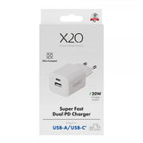 X2O Laddare 20W Dubbel USB-C/USB-A GaN Vit