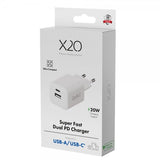 X2O Laddare 20W Dubbel USB-C/USB-A GaN Vit