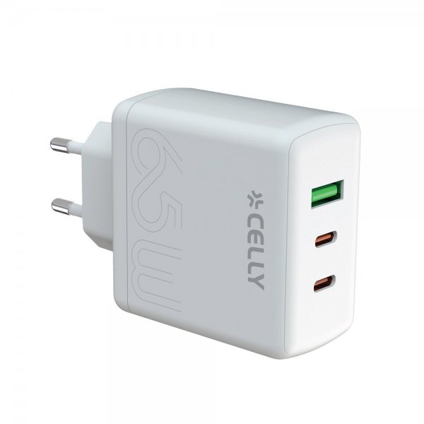 Celly Laddare 2xUSB-C/USB-A GaN 65W Vit