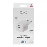 X2O Laddare 45W Dubbel USB-C/USB-C GaN Vit