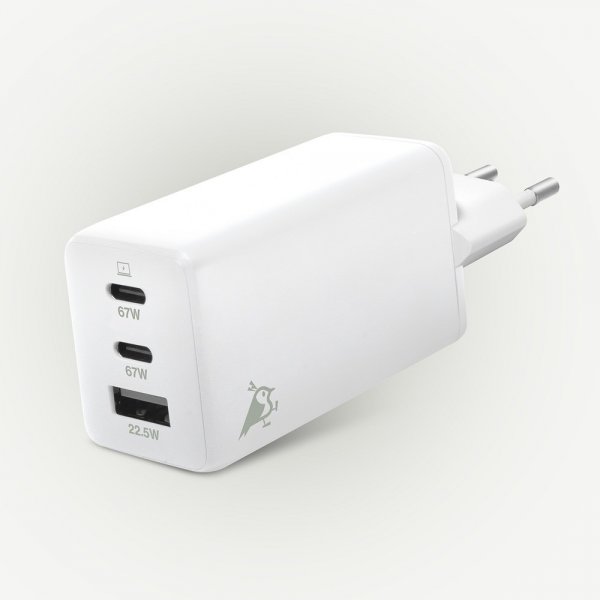 Aqiila Laddare Chargebird W65 GaN 67W Vit