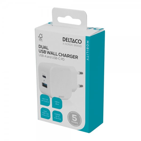 Deltaco Laddare Dual USB Wall Charger