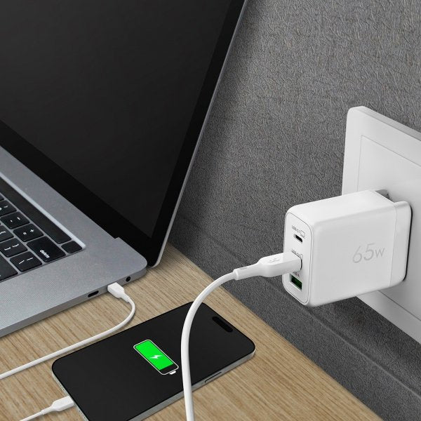 GP Laddare GaN PD 65W 2xUSB-C + 1xUSB-A