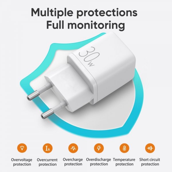 Joyroom Laddare JR-QP303 USB-C+USB-A 30W