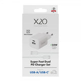 X2O Laddare med Kabel 1.2m 35W USB-C/USB-A GaN Vit