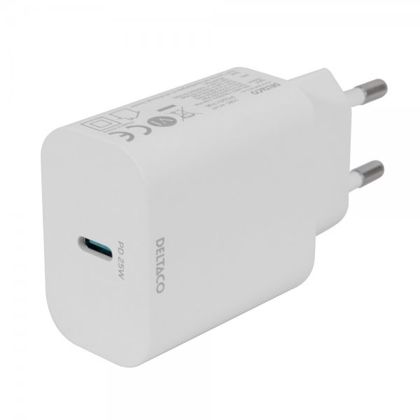 Deltaco Laddare USB-C PD Wall Charger 25W Vit