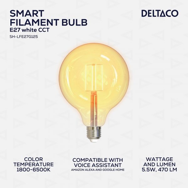 Deltaco Smart Home LED-lampa Filament E27 WiFi G125 5.5W