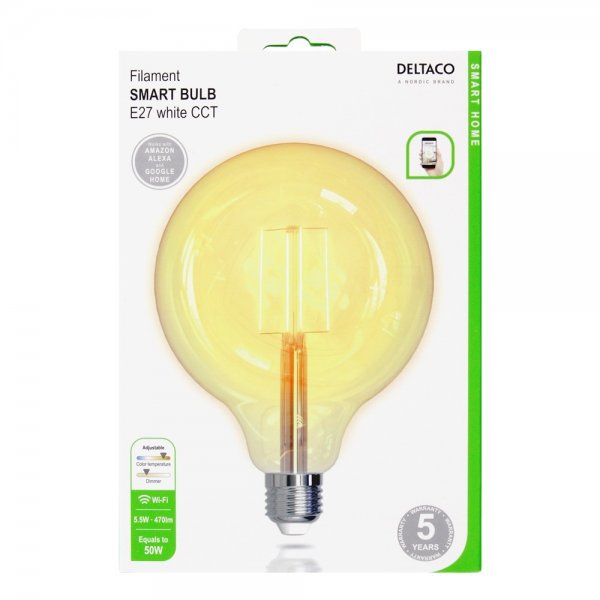 Deltaco Smart Home LED-lampa Filament E27 WiFi G125 5.5W