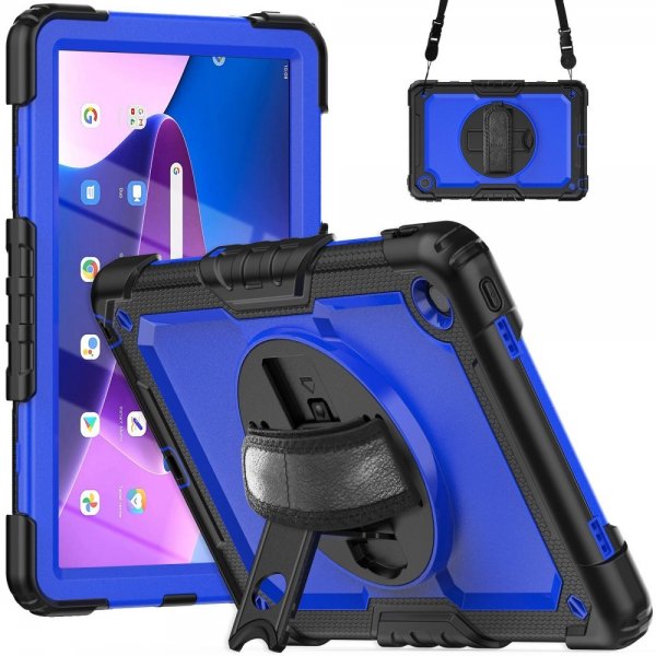Lenovo Tab M10 Plus (3rd Gen) TB125 TB128 Skal med Strap Stativfunktion Blå Svart