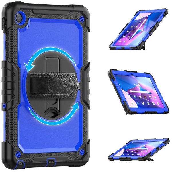 Lenovo Tab M10 Plus (3rd Gen) TB125 TB128 Skal med Strap Stativfunktion Blå Svart