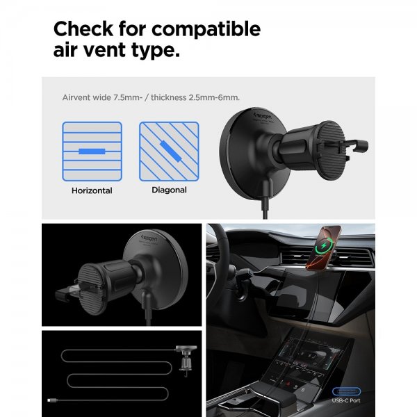 Spigen MagSafe-bilhållare med Trådlös Laddning OneTap Pro 4 Air Vent Hook
