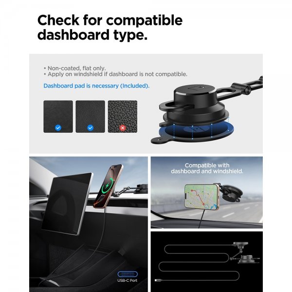 Spigen MagSafe-bilhållare med Trådlös Laddning OneTap Pro 4 Dashboard/Windshield
