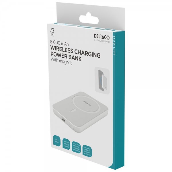 Deltaco MagSafe Powerbank 5000 mAh 20W Vit