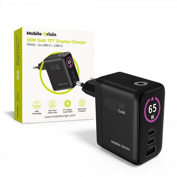 Mobile Origin Laddare med Display GaN 65W