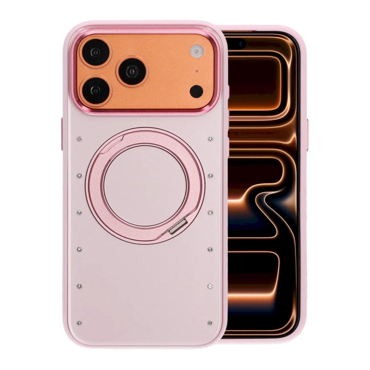 iPhone 17 Pro Max/iPhone 18 Pro Max Skal MagSafe-stativ Strass Rosa