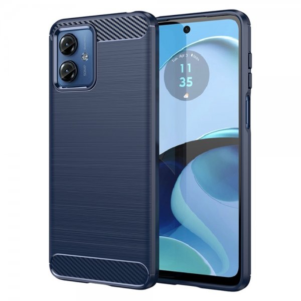 Motorola Moto G14 Skal Borstad Kolfibertextur Blå