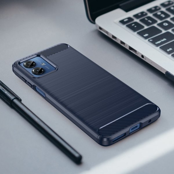 Motorola Moto G14 Skal Borstad Kolfibertextur Blå