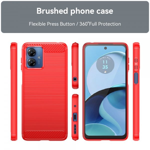 Motorola Moto G14 Skal Borstad Kolfibertextur Röd