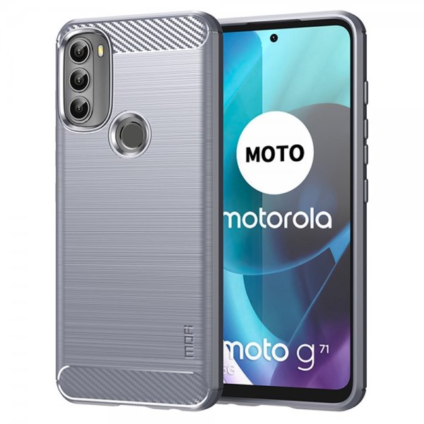 Mofi Motorola Moto G71 5G Skal Borstad Kolfibertextur Grå