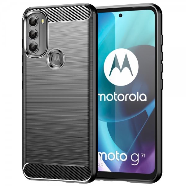 Motorola Moto G71 5G Skal Borstad Kolfibertextur Svart