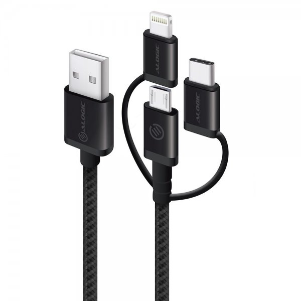 ALOGIC 3-in-1 Kabel Micro USB/Lightning/USB-C 30cm Svart