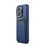 Mujjo iPhone 15 Pro Skal Full Leather Wallet Case MagSafe Monaco Blue