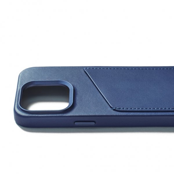 Mujjo iPhone 15 Pro Skal Full Leather Wallet Case MagSafe Monaco Blue
